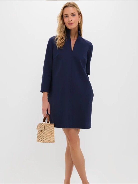 Tuckernuck Dresses & Skirts - Tuckernuck Navy Ponte Clifton Dress NWT Split Neck Long Sleeve Size L